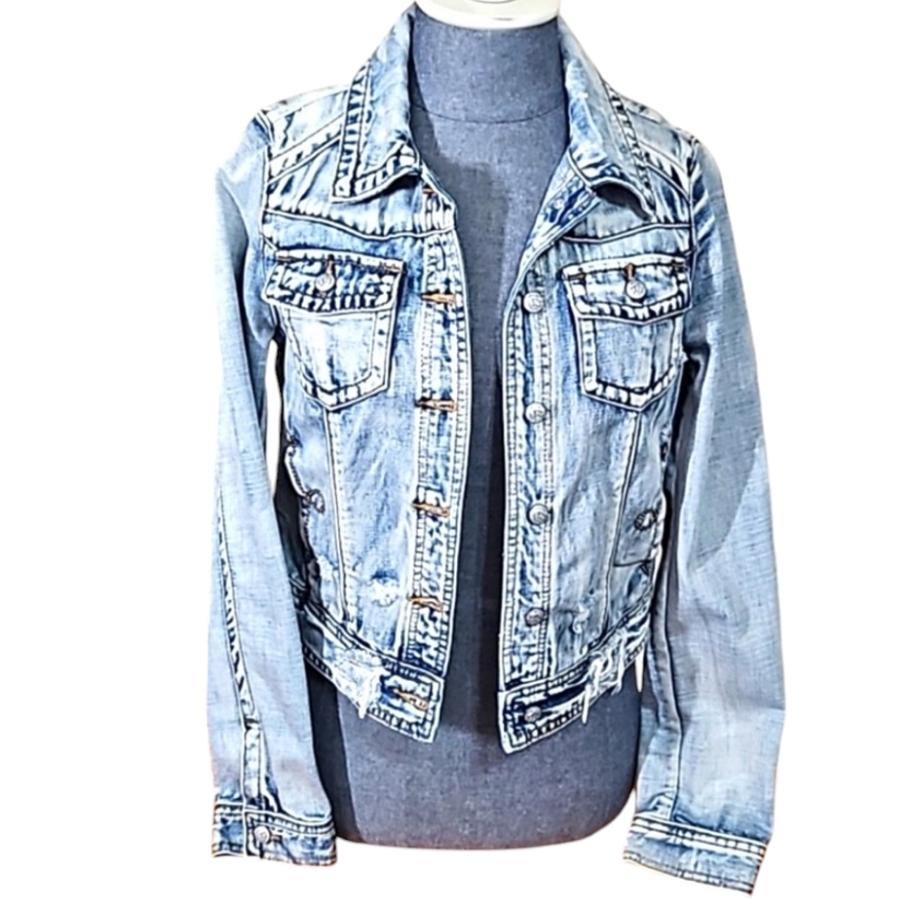 Lost Women's Distressed Cropped Jean Jacket Size Small